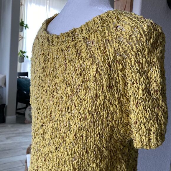 Moth Anthropologie Yellow Mustard Knitted Tunic Short Sleeve Earthy Trendy Boho - Picture 6 of 7